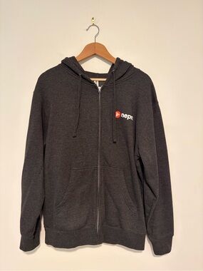 NEPM Size Medium Charcoal Zip Hoodie with Small Red & White Logo